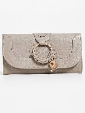 See By Chloé Taupe Leather Wallet with Gold Ring Charm